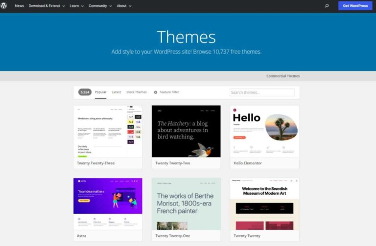 Image showcasing some of the basic themes in WordPress