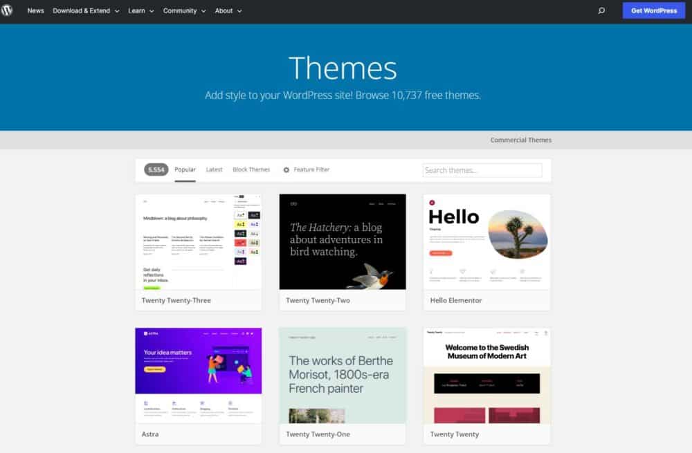 Image showcasing some of the basic themes in WordPress