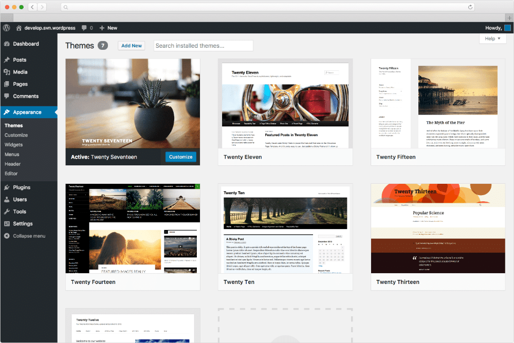 showcase of different themes on WordPress
